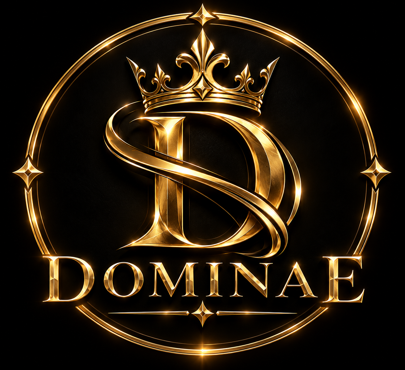 Logo Dominae doré sur fond noir avec couronne et monogramme D
